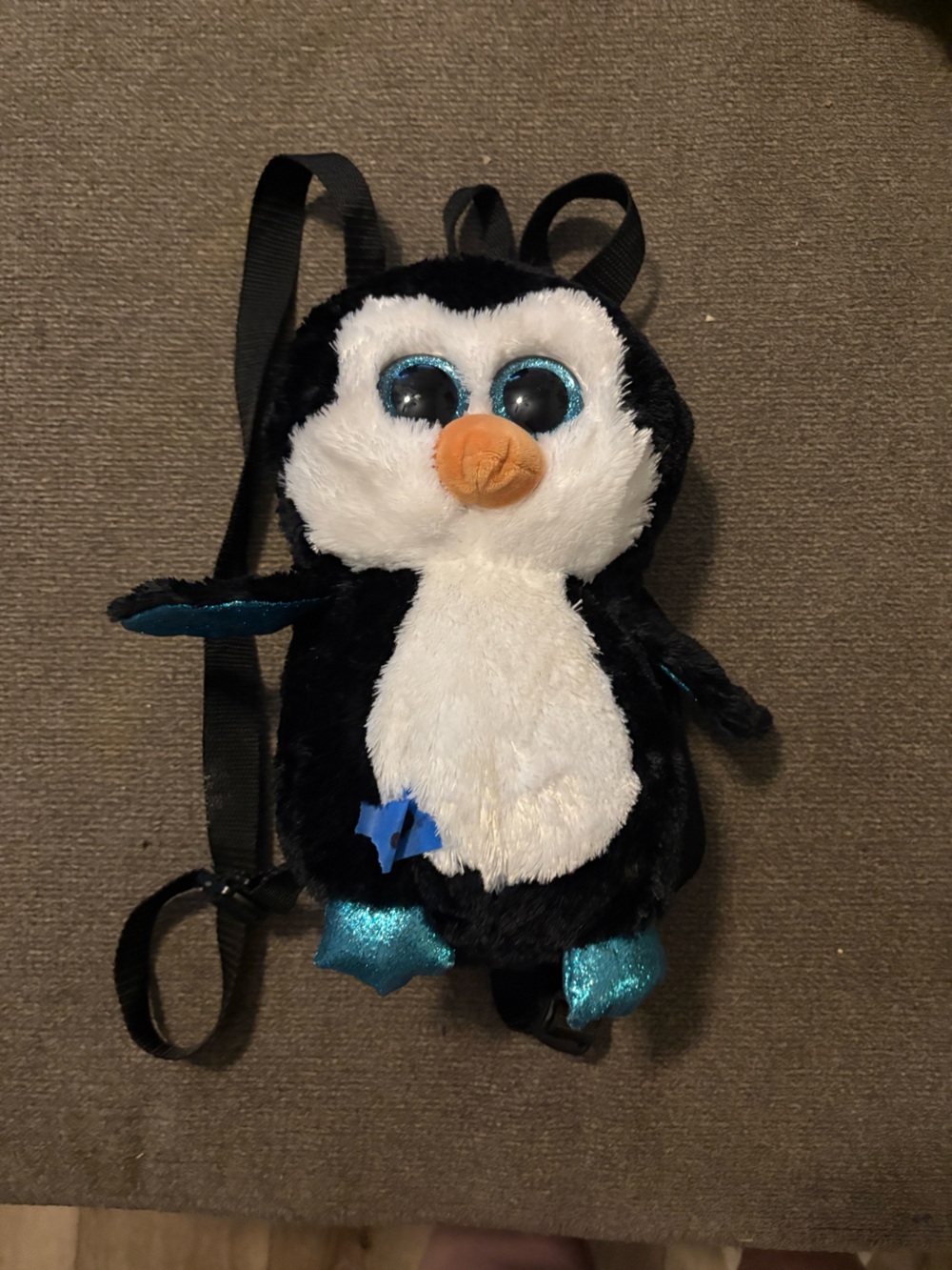 Ty Plush Penguin Backpack in Black, White & Teal with Orange Beak
